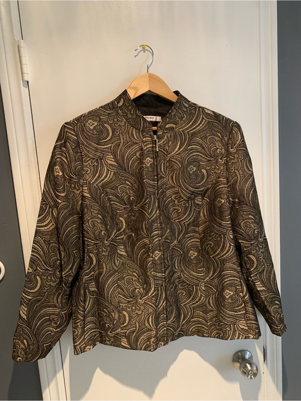 TanJay Olive and Gold Paisley Jacquard Jacket